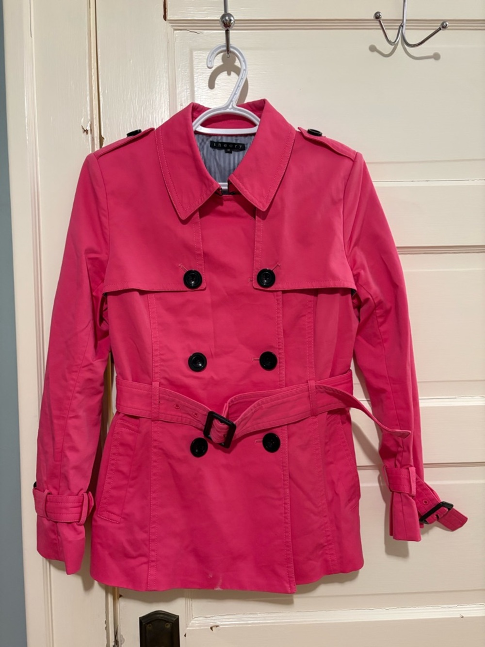 Theory Hot Pink Double-Breasted Trench Coat